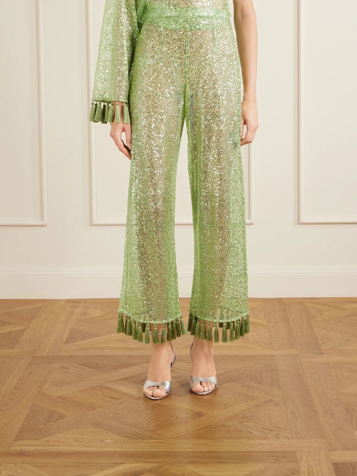 Sequined Fringed Flared Pants