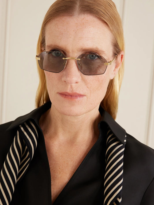 Image of Sunglasses. Product name - Première De Cartier Round-frame Metal And Acetate Sunglasses in Light gray colour by brand - Cartier Eyewear