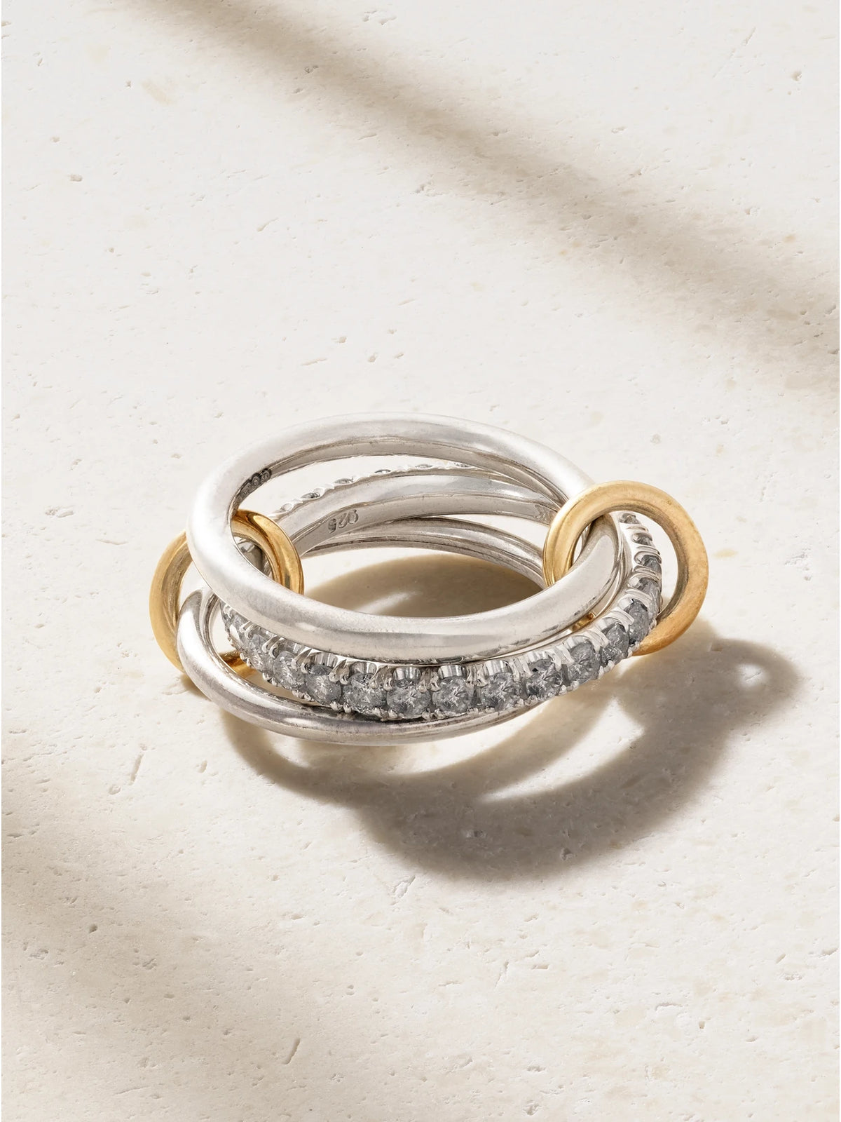 Petunia Set Of Three Sterling Silver And 18-karat Gold Diamond Rings
