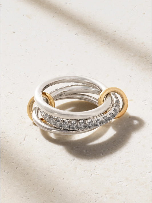 Petunia Set Of Three Sterling Silver And 18-karat Gold Diamond Rings