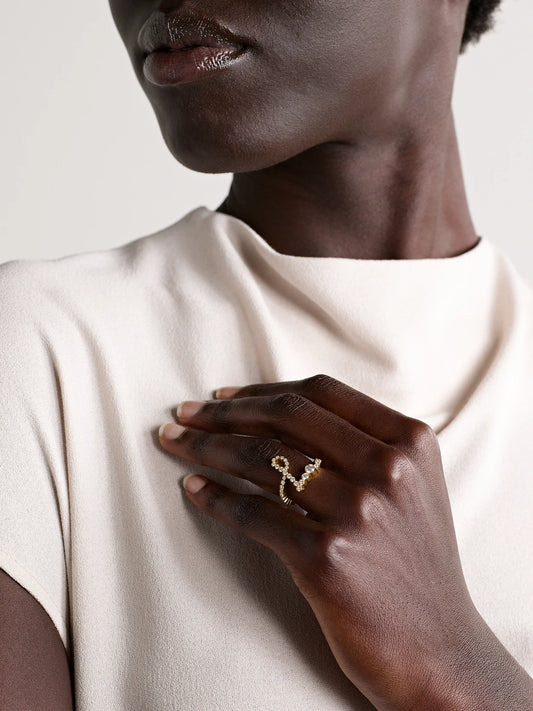 Image of Rings. Product name - Ensemble Letter 18-karat Gold Diamond Ring in Multi colour by brand - Sophie Bille Brahe