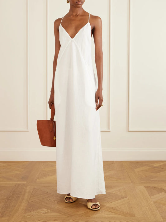 Image of Dresses. Product name - Linen-canvas Maxi Dress in White colour by brand - Another Tomorrow