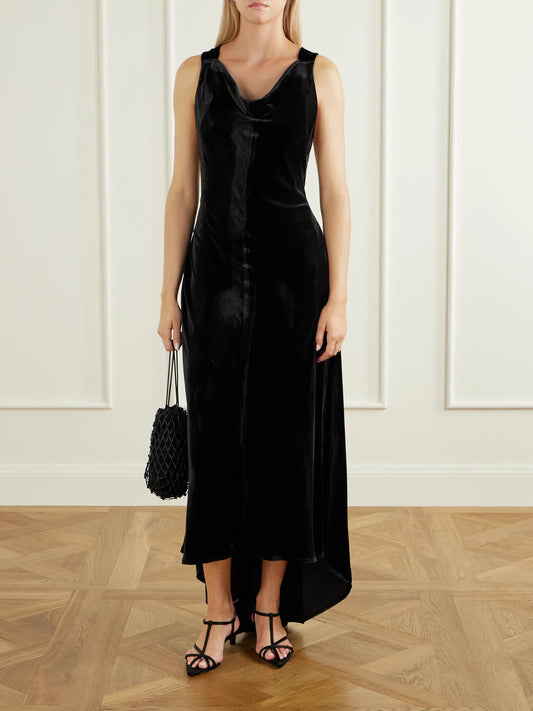 Image of Dresses. Product name - Gritti Velvet Maxi Dress in Black colour by brand - Le Kasha