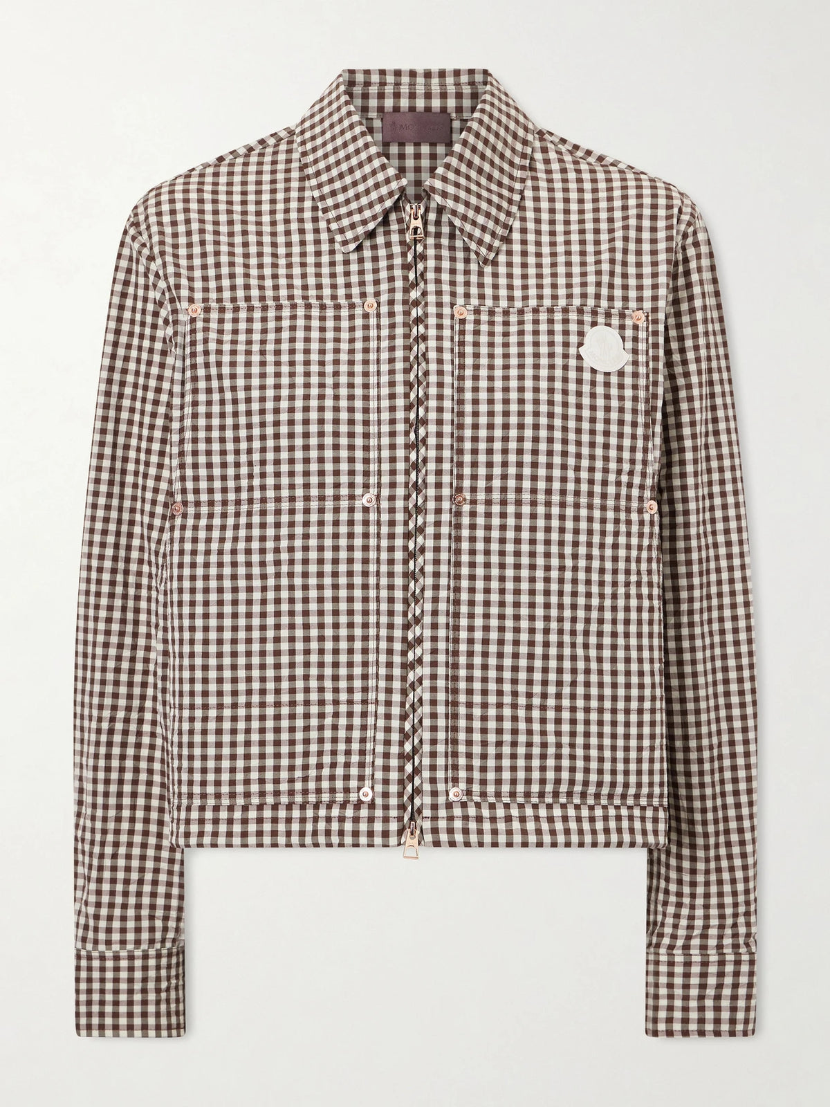 Cropped Appliquéd Gingham Cotton-blend Shirt