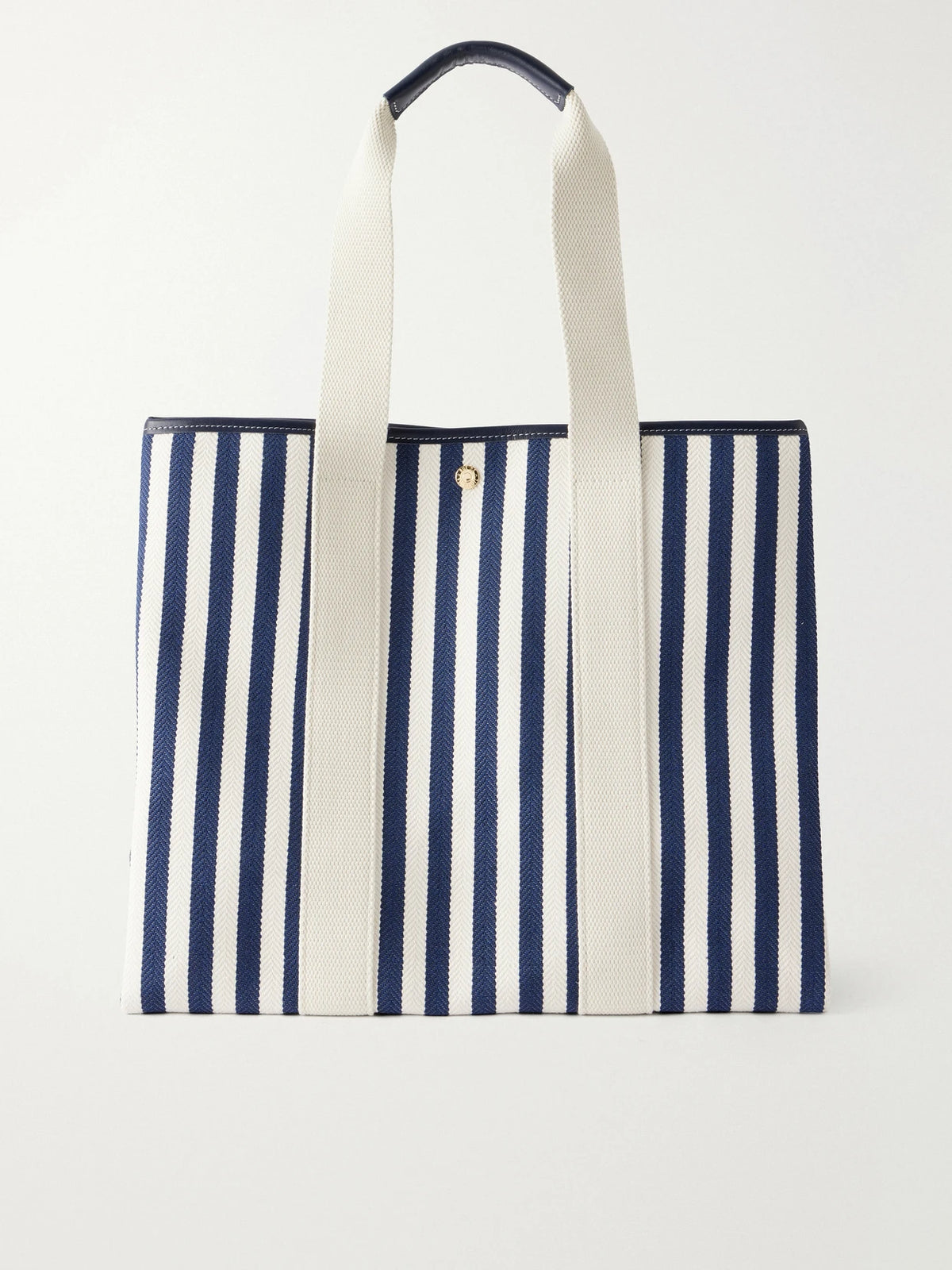 Traversée Large Leather And Webbing-trimmed Striped Canvas Tote