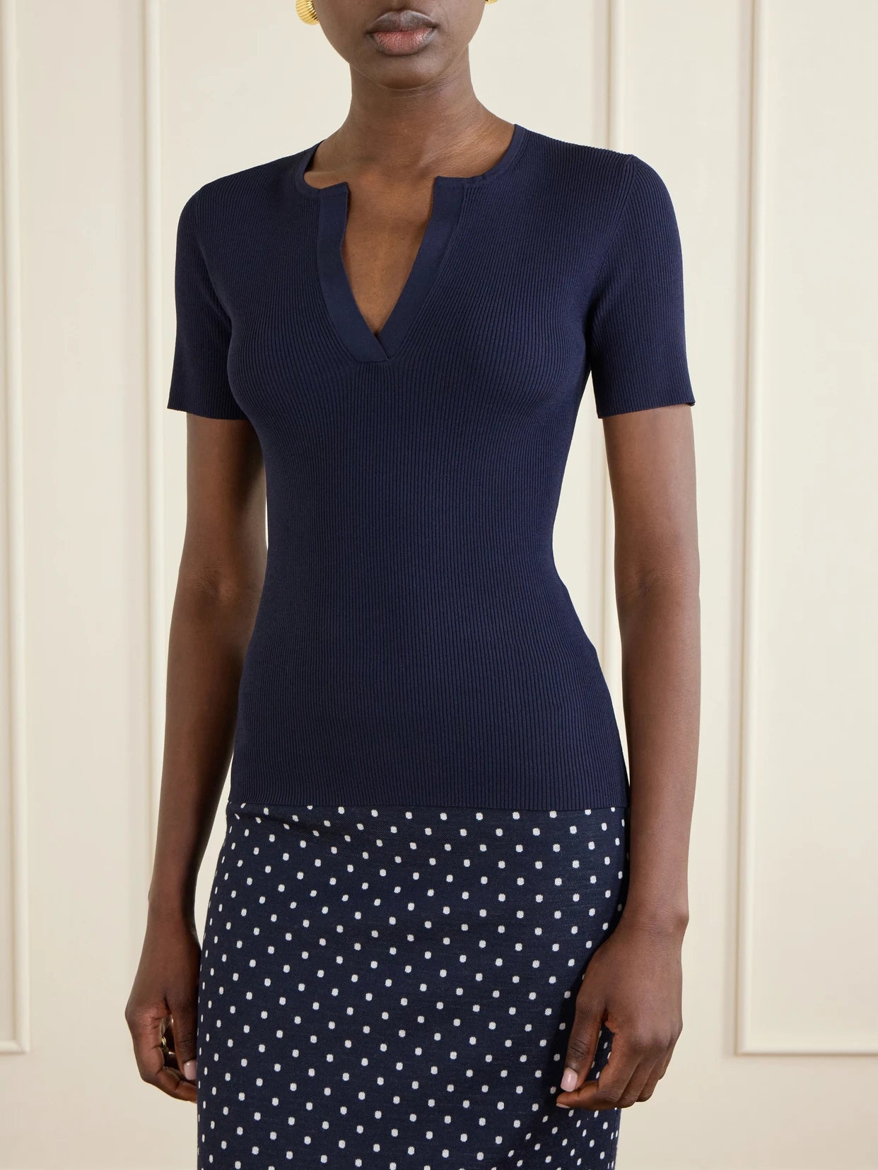 Tie-detailed Ribbed Jersey T-shirt
