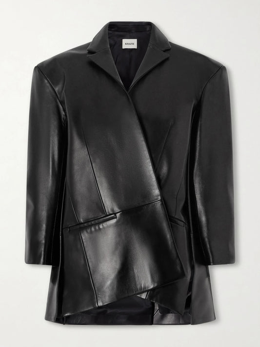 Image of Coats & Jackets. Product name - Asymmetric Paneled Leather Blazer in Black colour by brand - KHAITE
