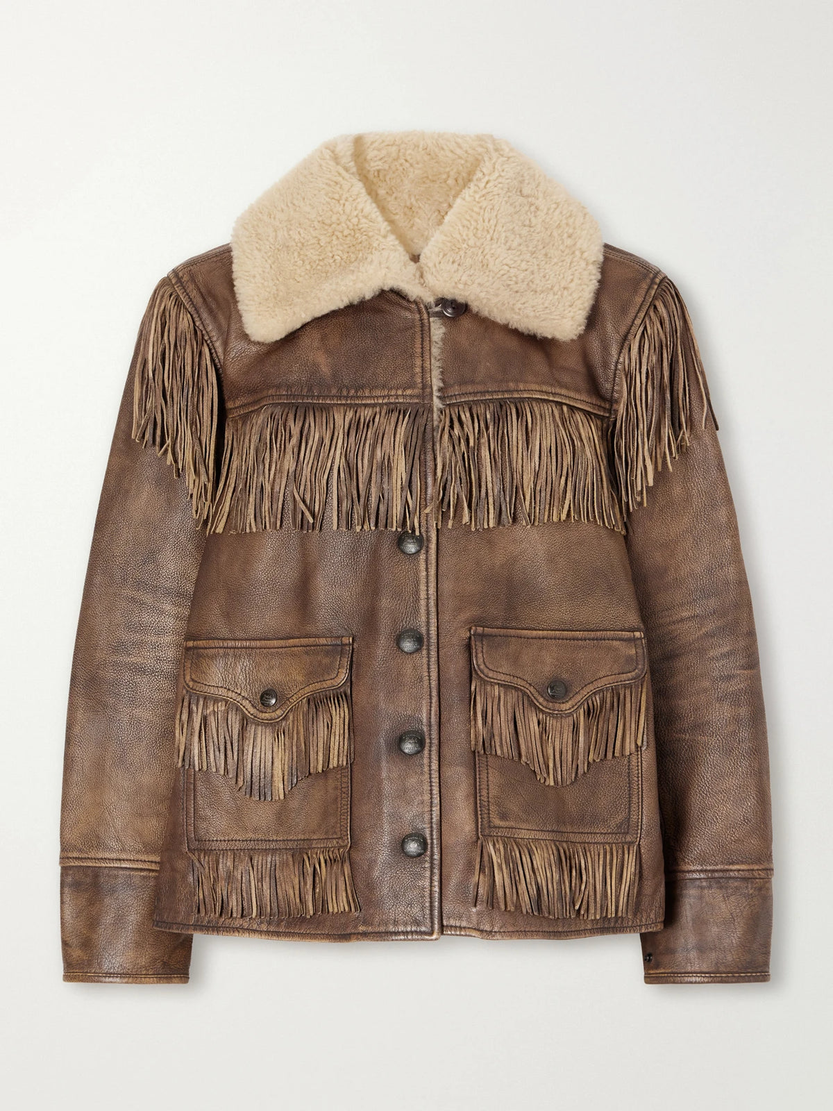 RRL Fringed Shearling-trimmed Leather Jacket