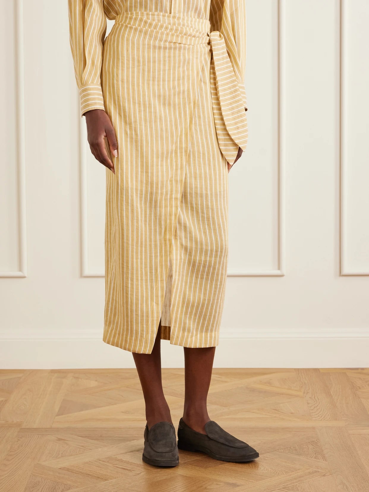 Linen And Silk-blend Midi Skirt
