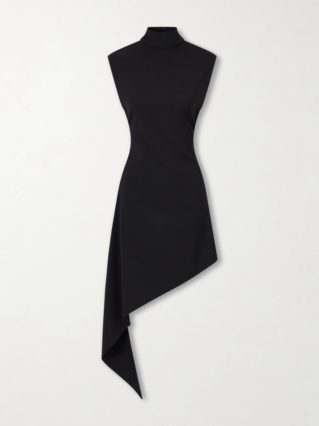 Image of Dresses. Product name - Asymmetric Wool-blend Gabardine Turtleneck Mini Dress in Black colour by brand - Alaïa
