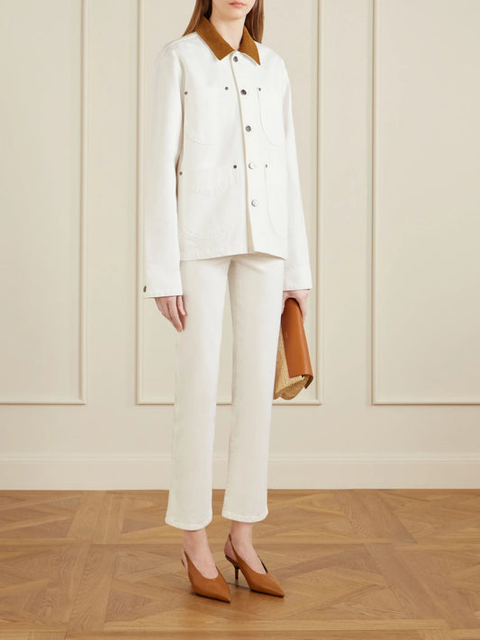 Image of Jeans. Product name - Abigail High-rise Slim-leg Jeans in White colour by brand - KHAITE