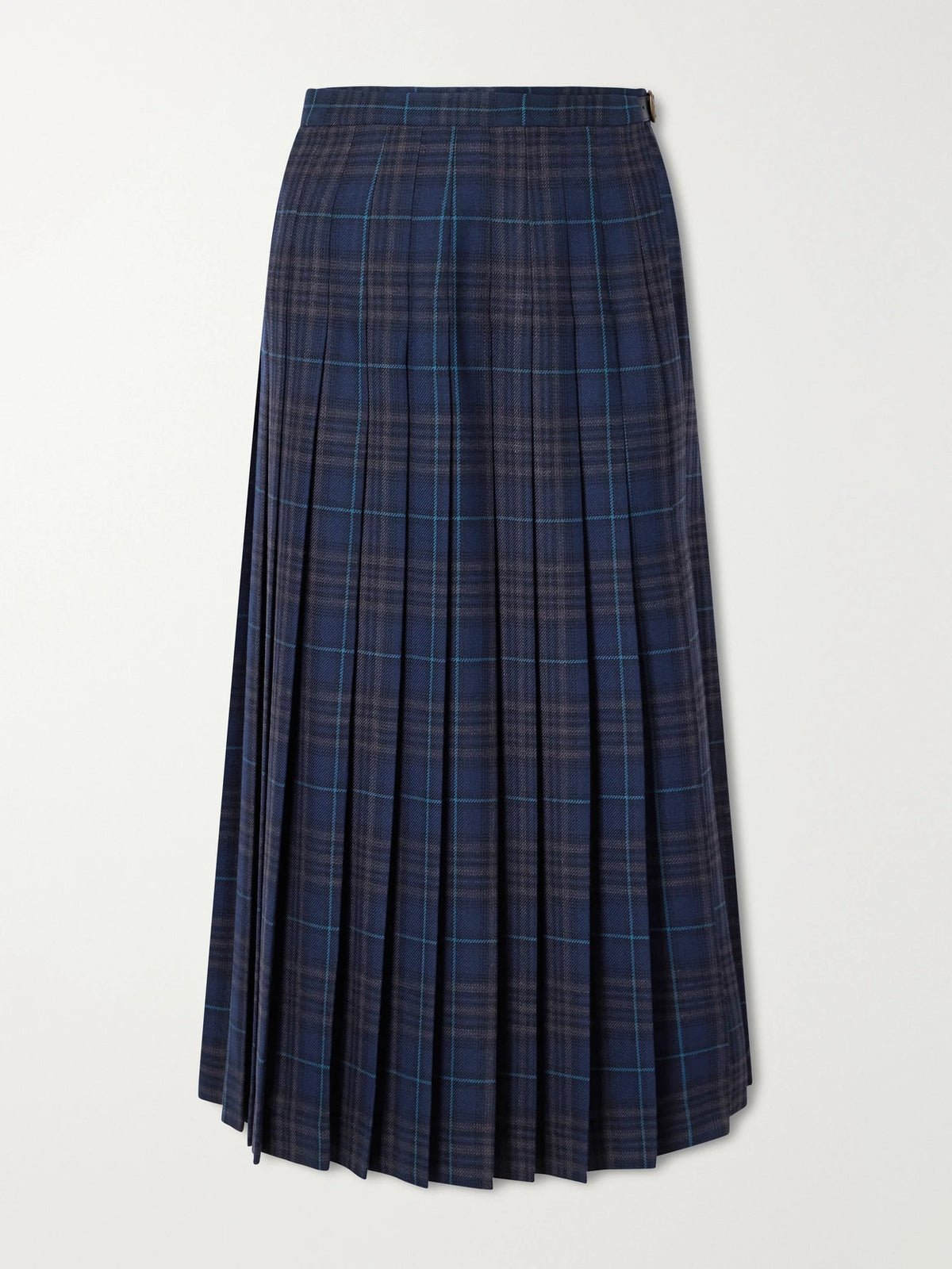 Burberry Elydia Belted Pleated Checked Wool-blend Twill Midi Skirt