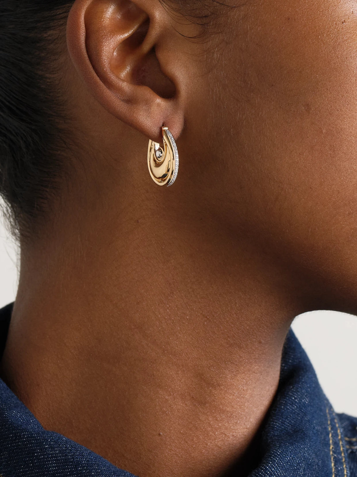 Image of Earrings. Product name - Diana Big 18-karat Gold, Rhodium-plated And Diamond Earrings in Multi colour by brand - L'Atelier Nawbar