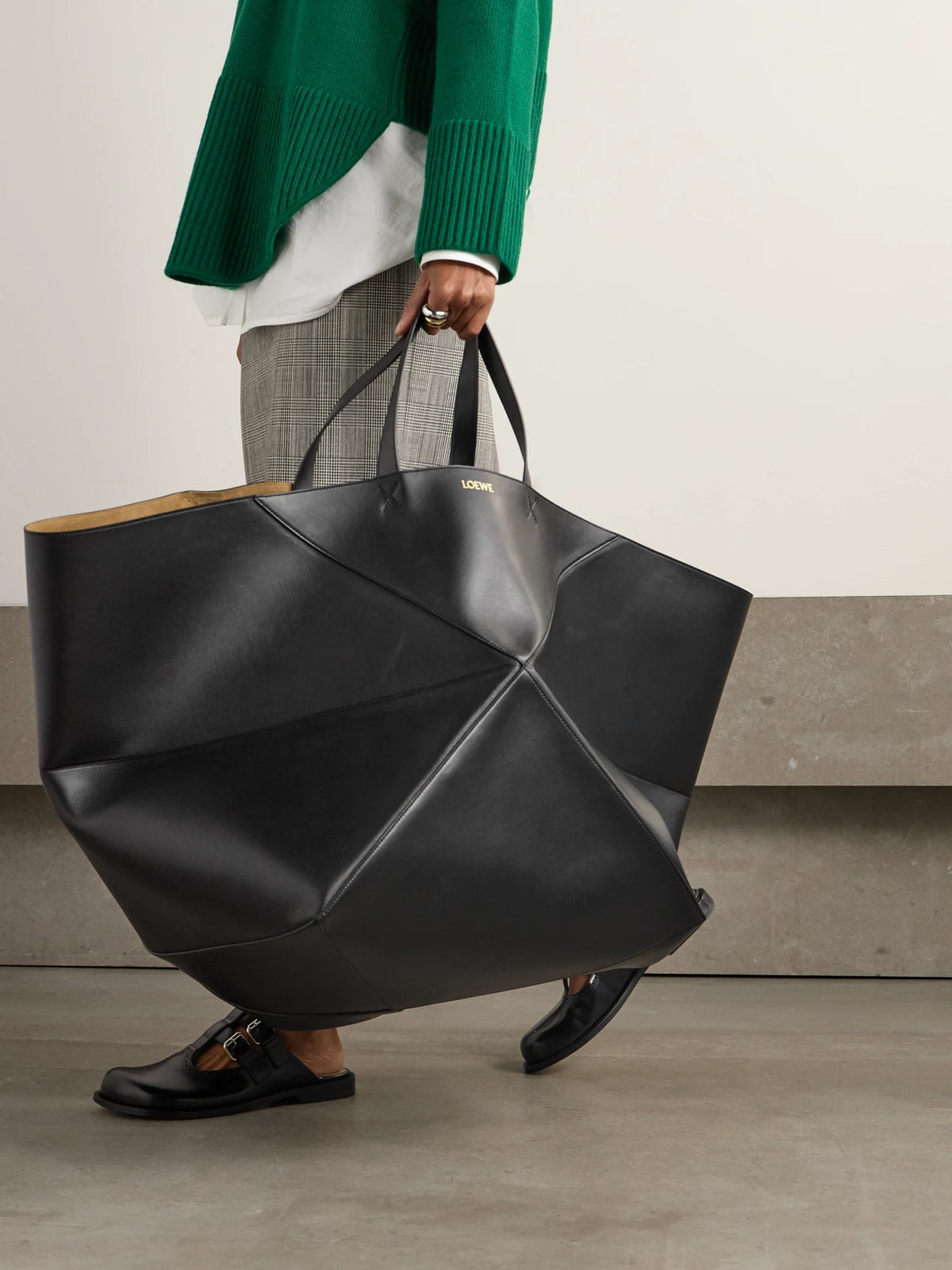 Image of Bags. Product name - Puzzle Fold Xl Convertible Leather Tote in Black colour by brand - LOEWE