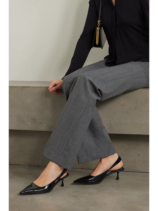 Amel 50 Logo-embellished Patent-leather Slingback Pumps
