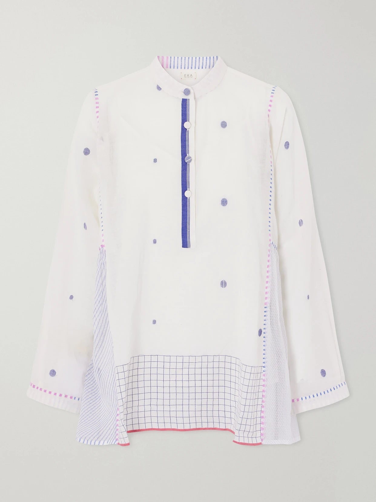 Cosmos Handwoven Cotton-jamdani Blouse Patched With Printed Stripes