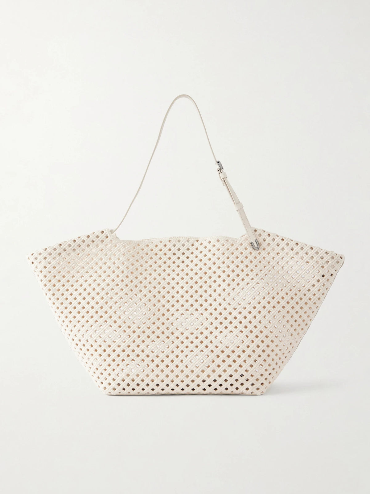 Leather-trimmed Woven Shoulder Bag