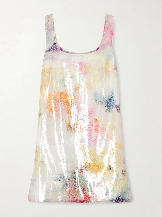 Image of Dresses. Product name - Dahlia Floral-print Sequined Mesh Mini Dress in Multi colour by brand - Aje