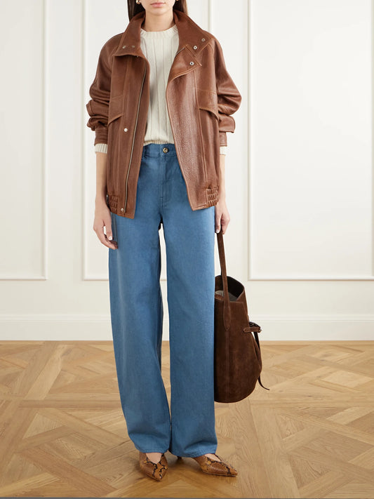 Image of Jeans. Product name - Rider Low-rise Straight-leg Jeans in Mid denim colour by brand - OSSOU