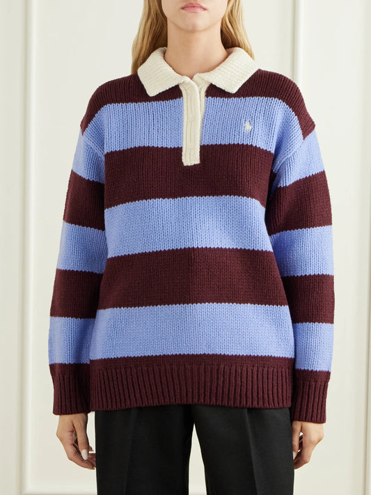 Ralph Lauren Logo-embroidered Striped Wool-blend Polo Sweater