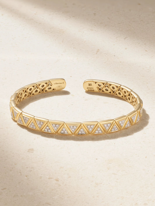 Triangoli 18-karat Gold Diamond Bangle