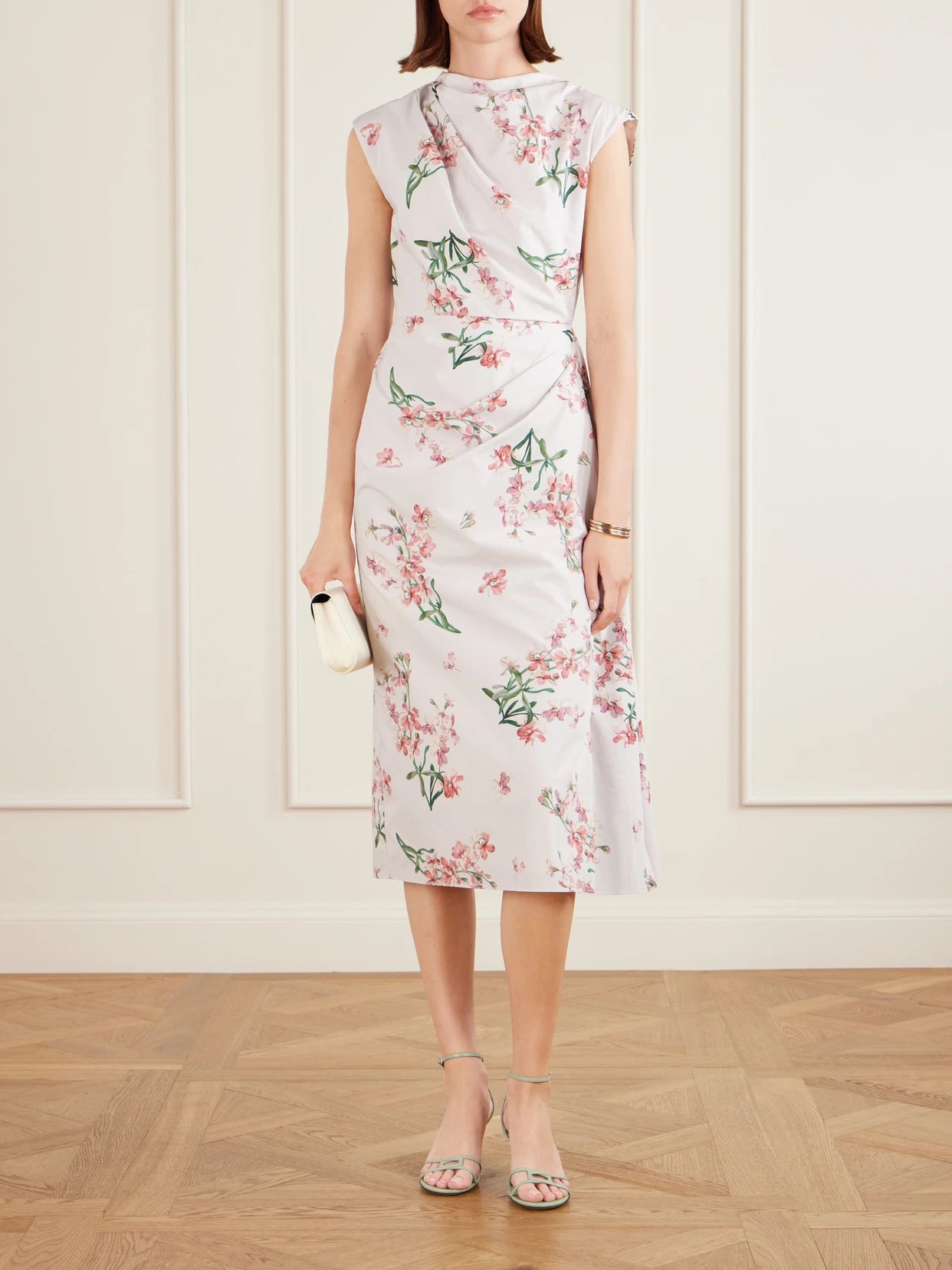 Image of Dresses. Product name - Floral-print Cotton-poplin Midi Dress in White colour by brand - Erdem