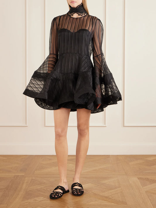 Image of Dresses. Product name - Valiant Lantern Silk-chiffon Mini Dress in Black colour by brand - Zimmermann