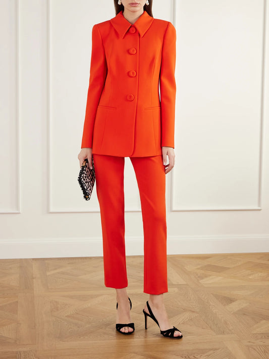 Image of Coats & Jackets. Product name - Stretch Wool-blend Twill Jacket in Red colour by brand - Carolina Herrera