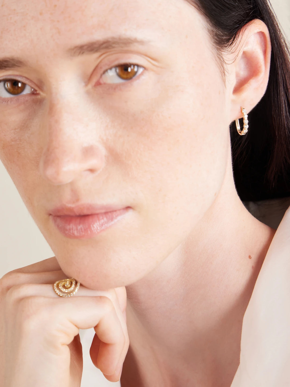 Image of Earrings. Product name - 14-karat Gold Diamond Hoop Earrings in Multi colour by brand - Ileana Makri