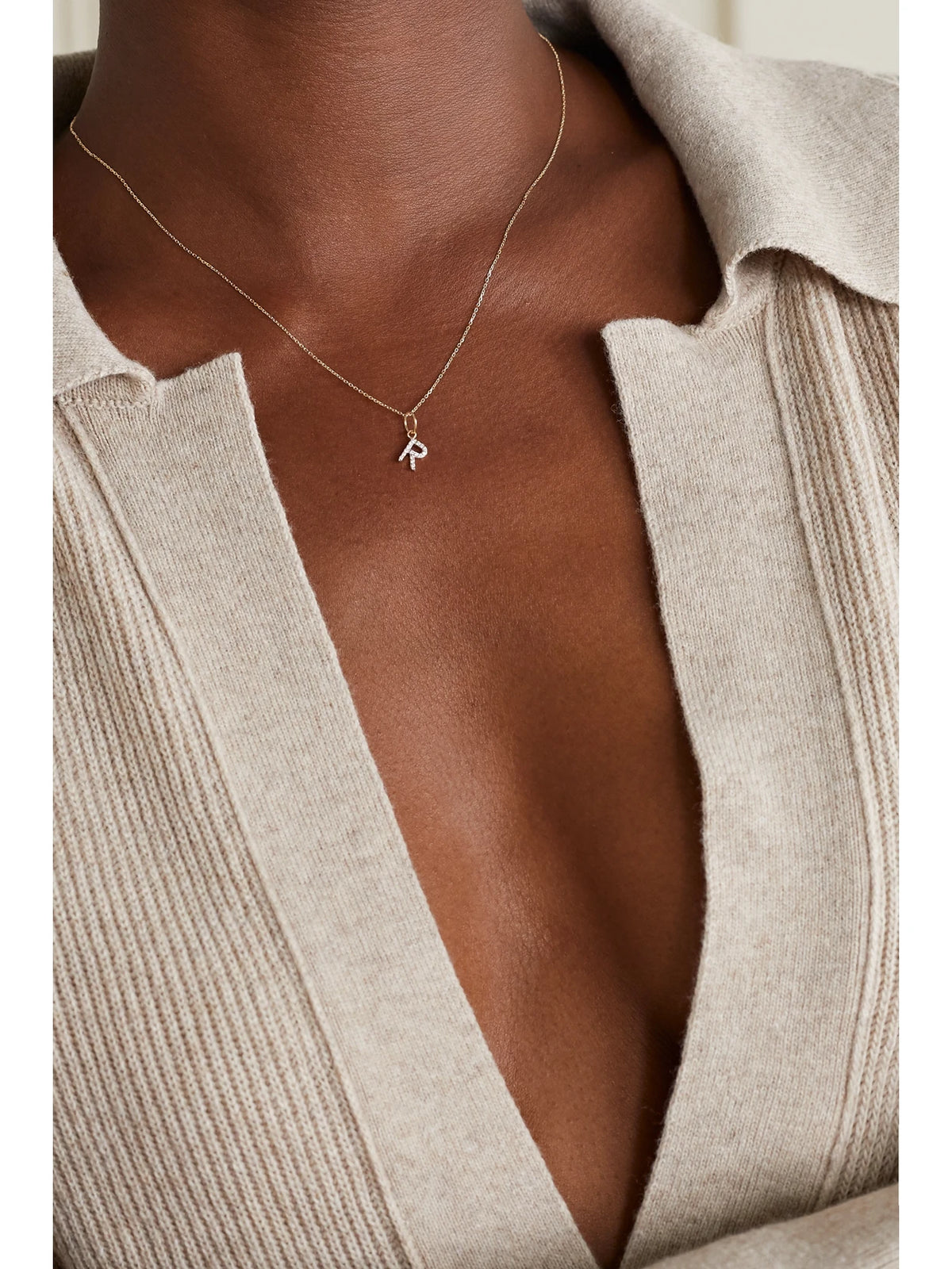 Image of Necklaces. Product name - Initial 14-karat Gold Diamond Necklace in H colour by brand - Mateo