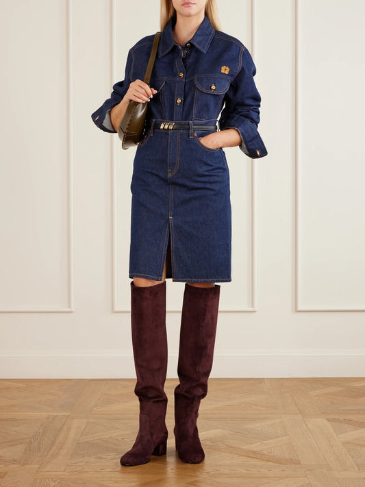 Image of Boots. Product name - 45 Suede Over-the-knee Boots in Burgundy colour by brand - Gianvito Rossi