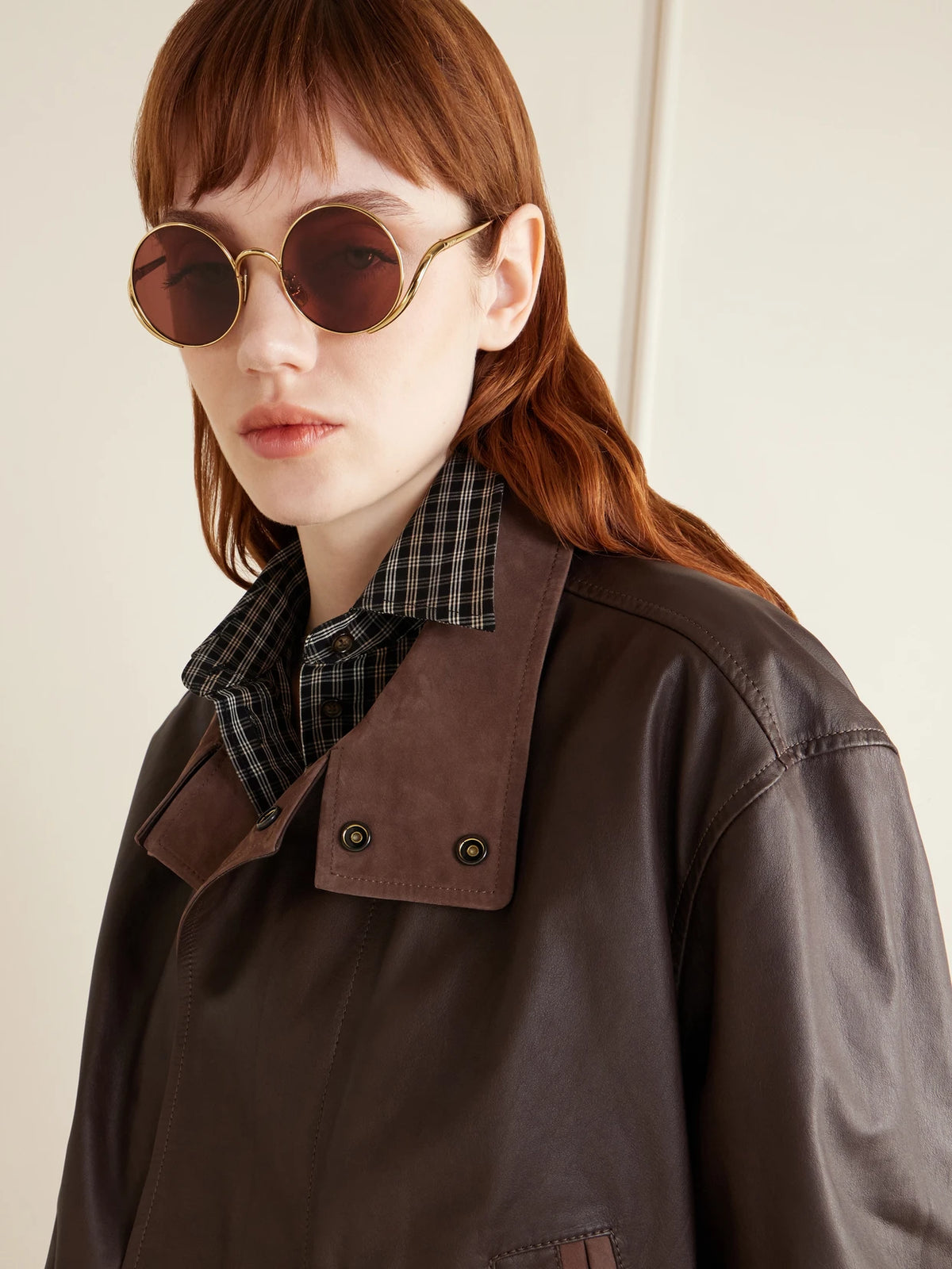 Image of Sunglasses. Product name - Round-frame Gold-tone Sunglasses in Multi colour by brand - Loewe
