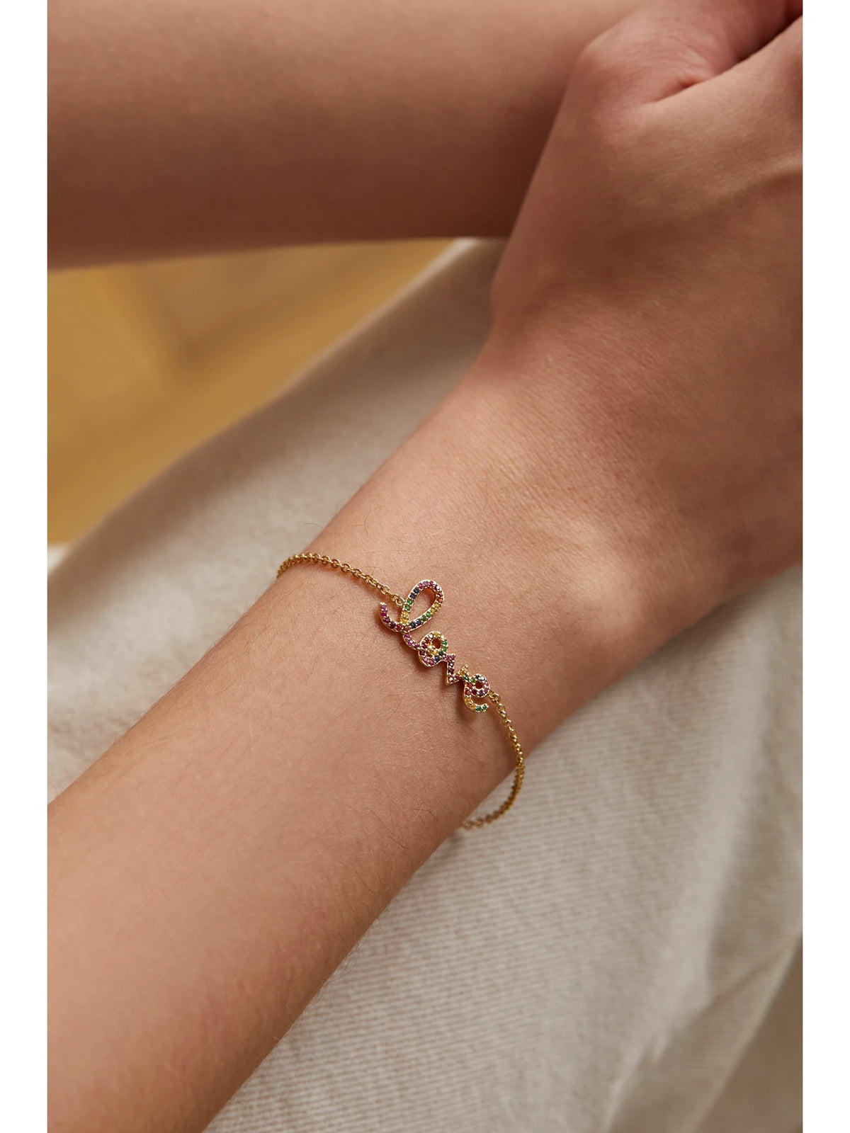 Image of Bracelets. Product name - Medium Love 14-karat Gold Multi-stone Bracelet in Multi colour by brand - Sydney Evan
