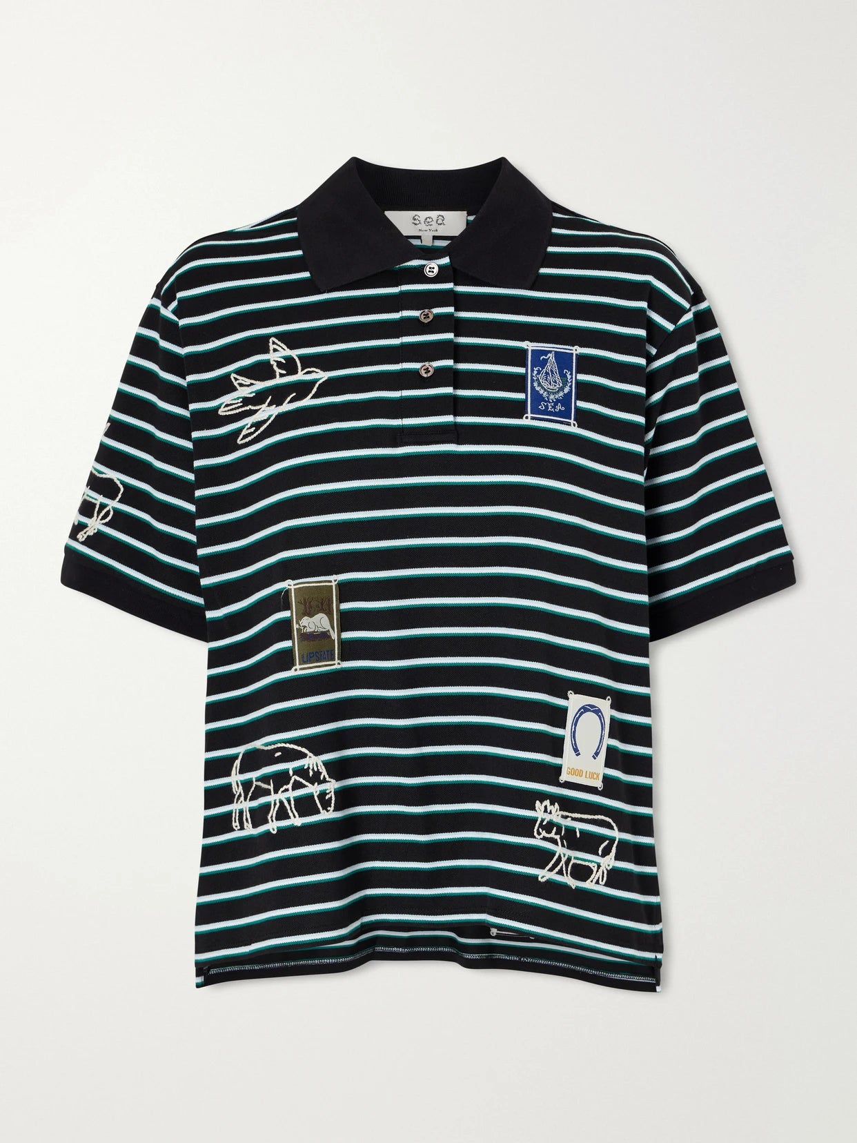 Winslow Appliquéd Embroidered Striped Cotton Polo Shirt