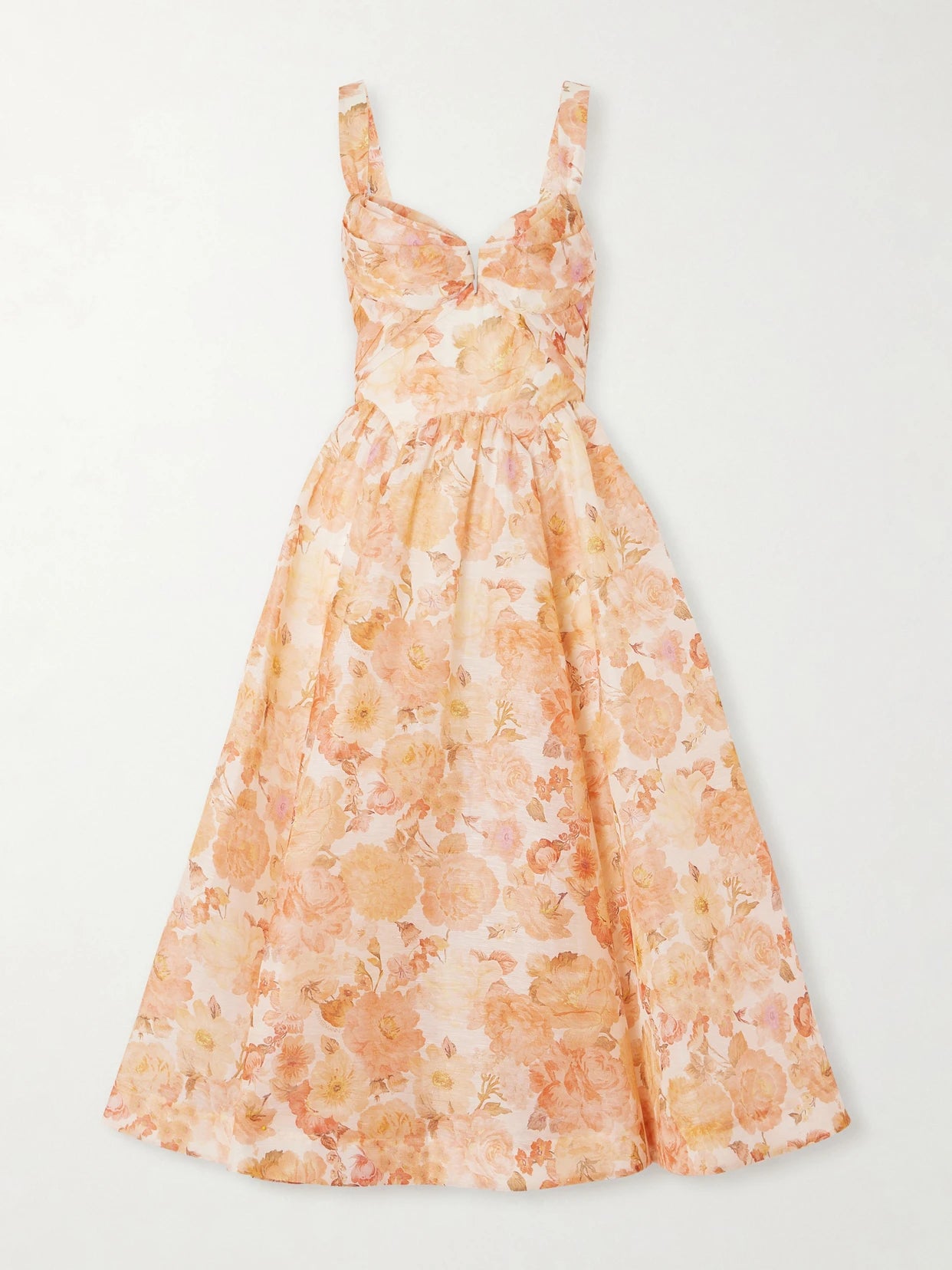 Rebellion Floral-print Linen And Silk-blend Bustier Midi Dress