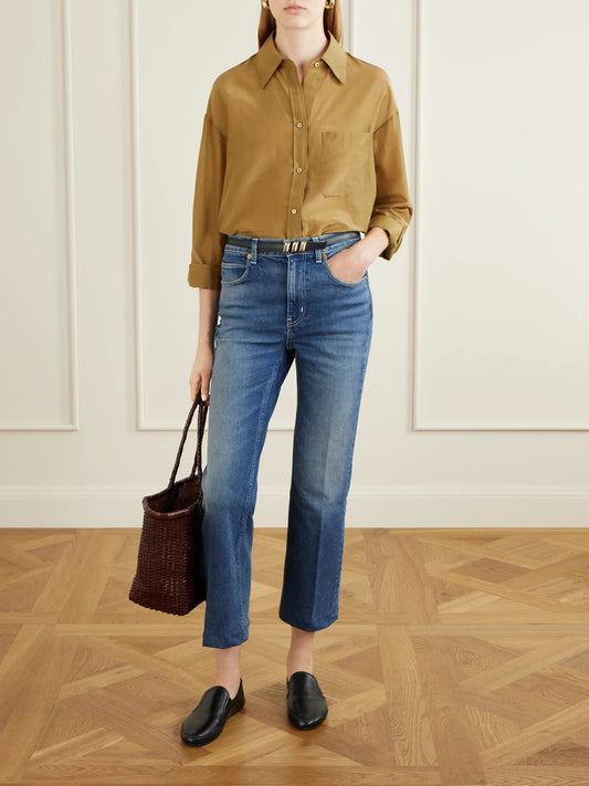 Image of Jeans. Product name - Kenickie Mid-rise Straight-leg Jeans in Mid denim colour by brand - Jamie Haller