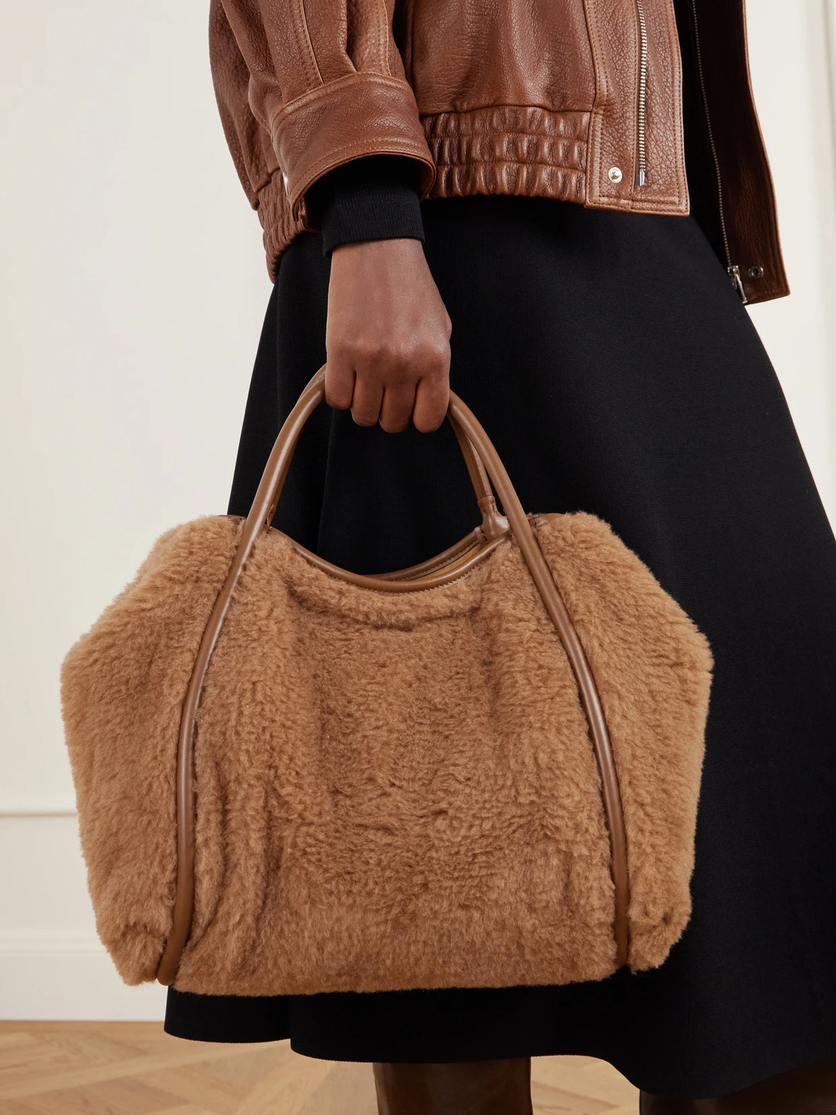 Image of Bags. Product name - Marine Leather-trimmed Camel-hair Tote in Multi colour by brand - Max Mara