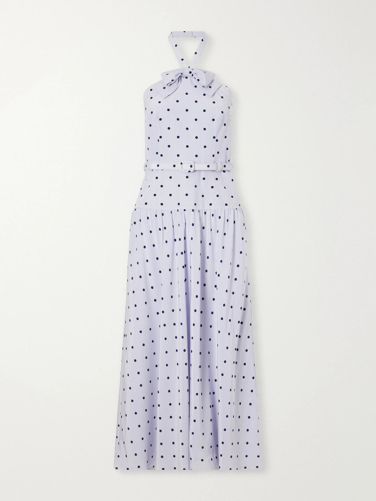 Belted Polka-dot Bow-detail Silk Midi Dress