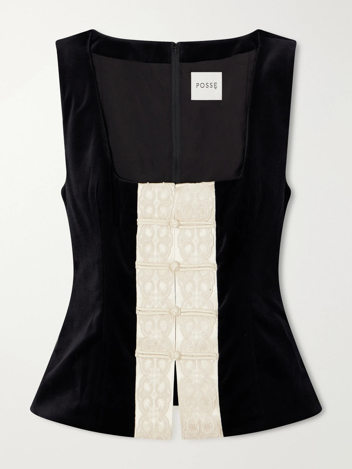 Posse Florian Embroidered Satin-trimmed Cotton-velvet Top