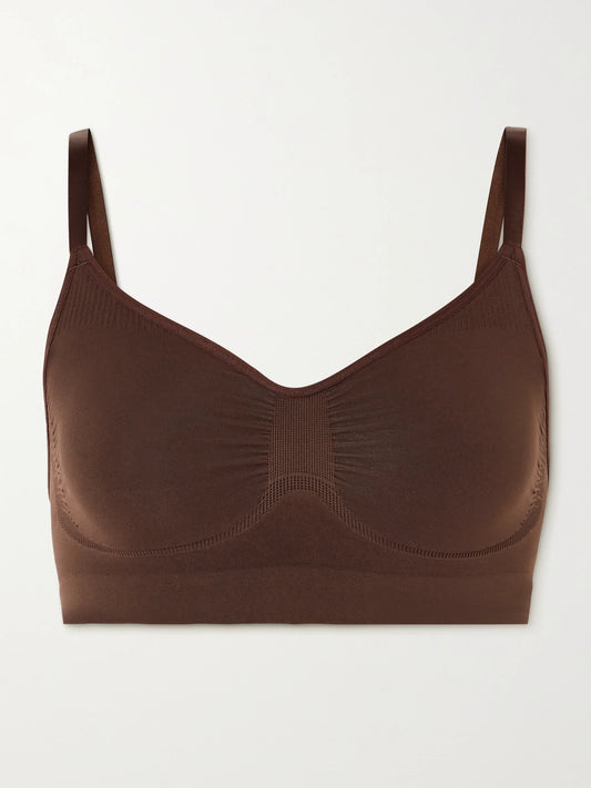 Image of Lingerie. Product name - Seamless Sculpt Bralette - Cocoa in Brown colour by brand - SKIMS