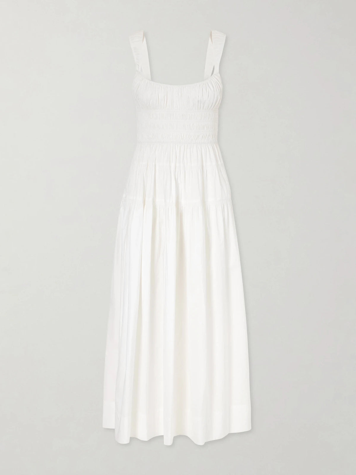 Clover Shirred Organic Cotton-poplin Midi Dress