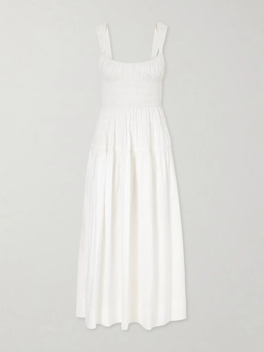 Clover Shirred Organic Cotton-poplin Midi Dress