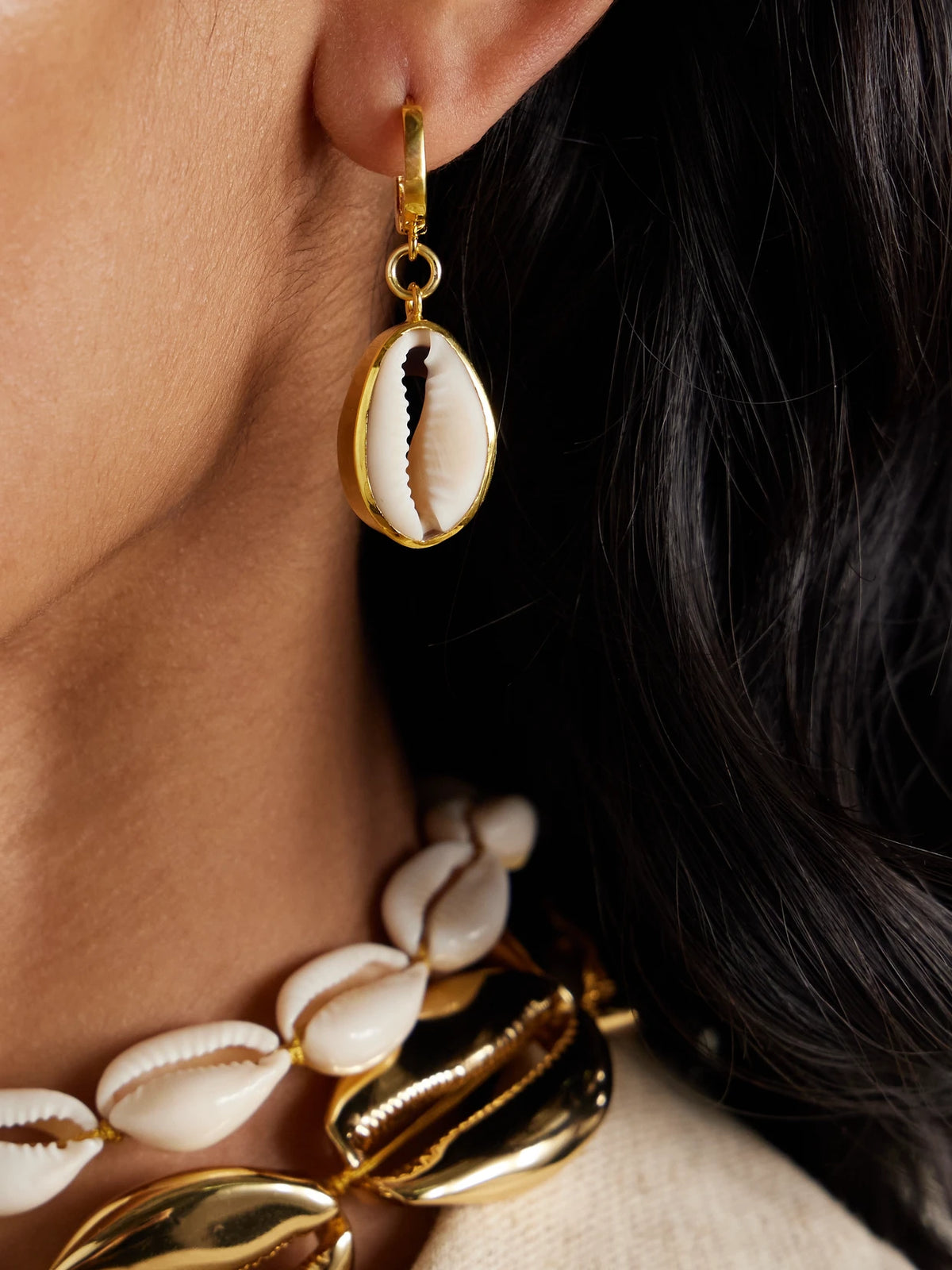 Image of Earrings. Product name - Concha Puka Gold Vermeil Earrings in Multi colour by brand - Tohum