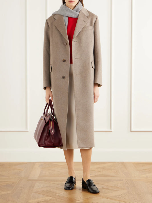 Image of Coats & Jackets. Product name - Moleskin Cashmere Coat in Brown colour by brand - Auralee