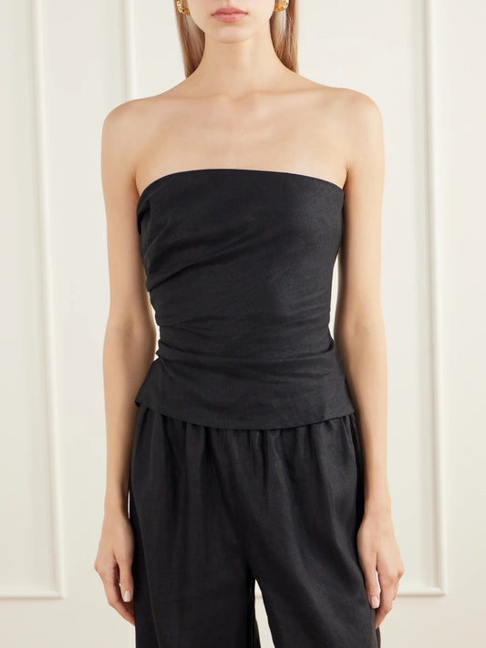 Faithfull Alzira Smocked Linen Woven Bustier