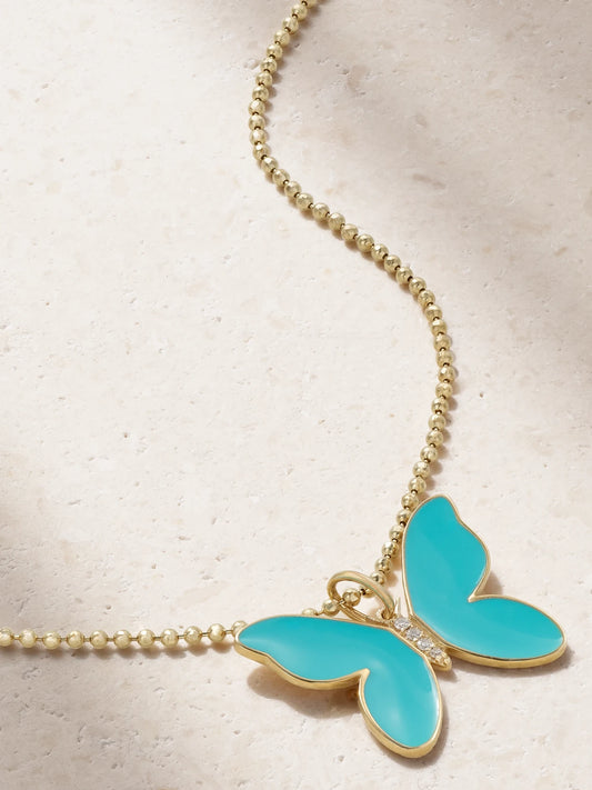 Butterfly 14-karat Gold, Enamel And Diamond Necklace