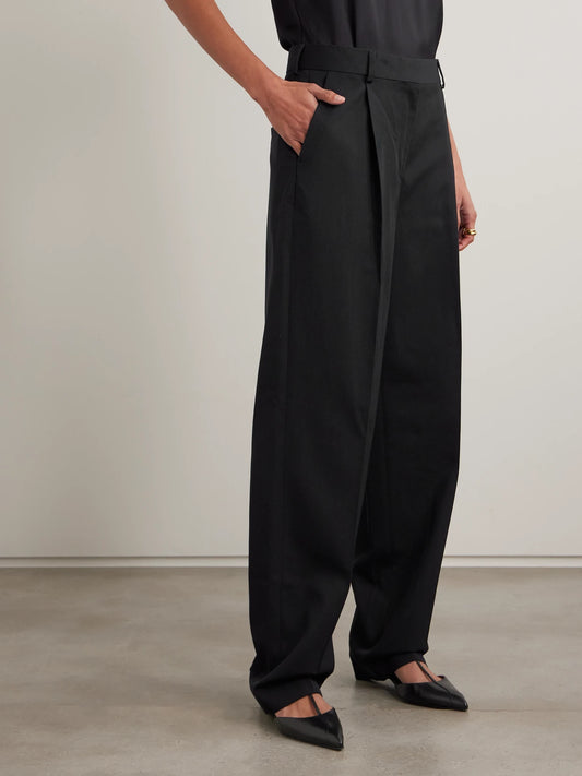 Pleated Twill Straight-leg Pants