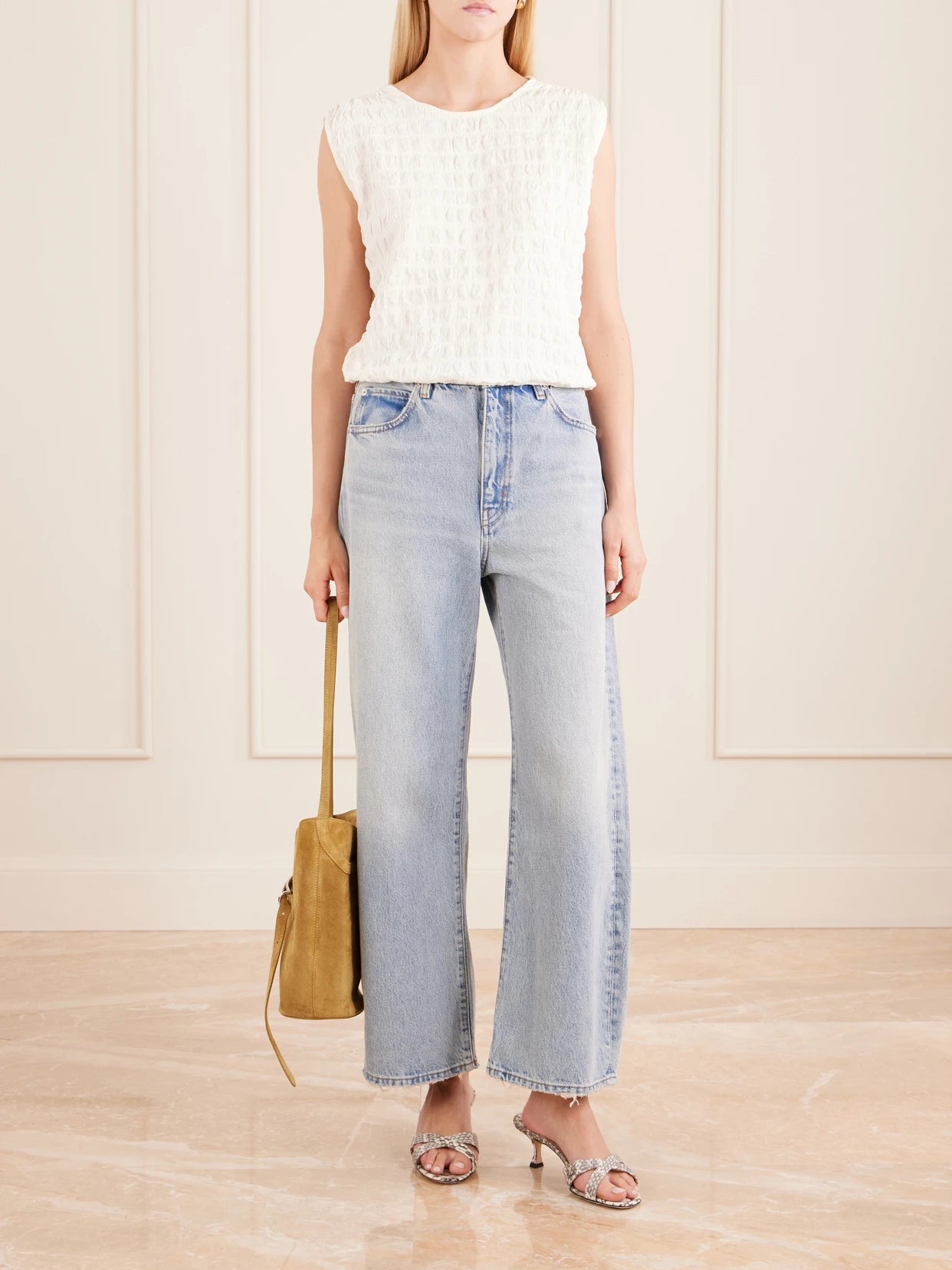 Image of Jeans. Product name - High Rise Curve High-rise Wide-leg Jeans in Blue colour by brand - FRAME