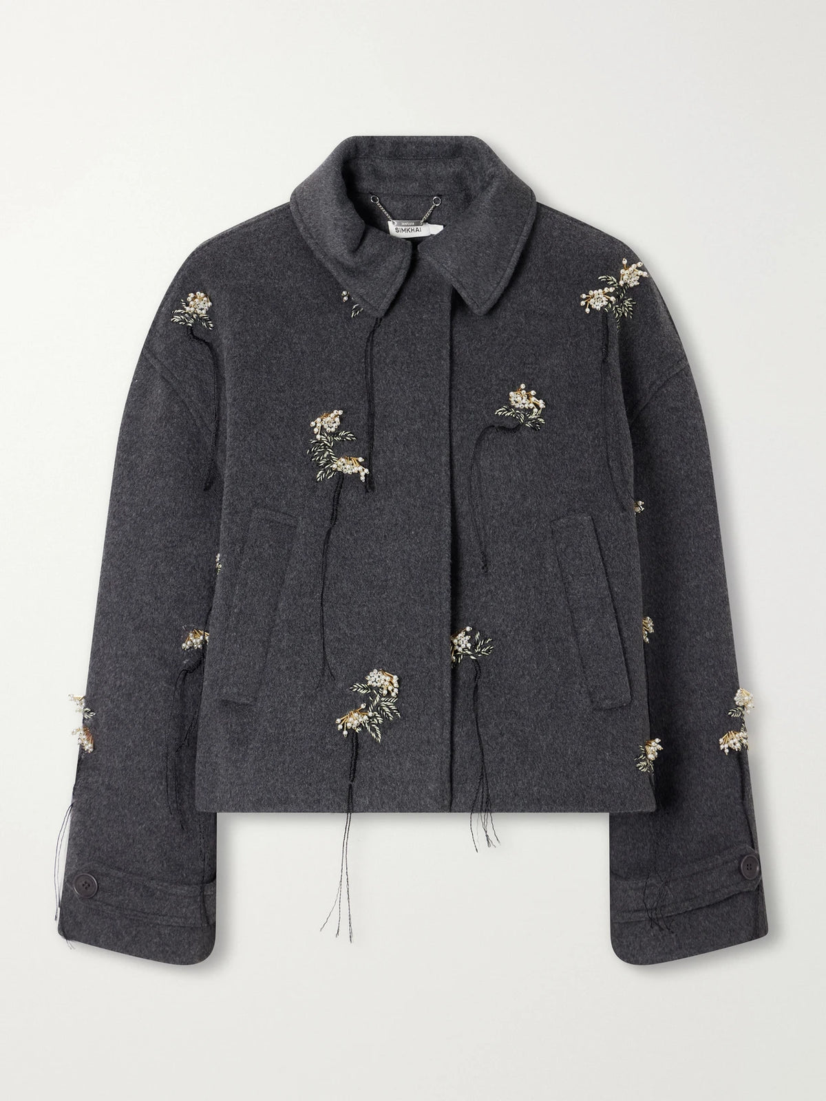 SIMKHAI Katya Bead-embellished Embriodered Wool-blend Felt Jacket