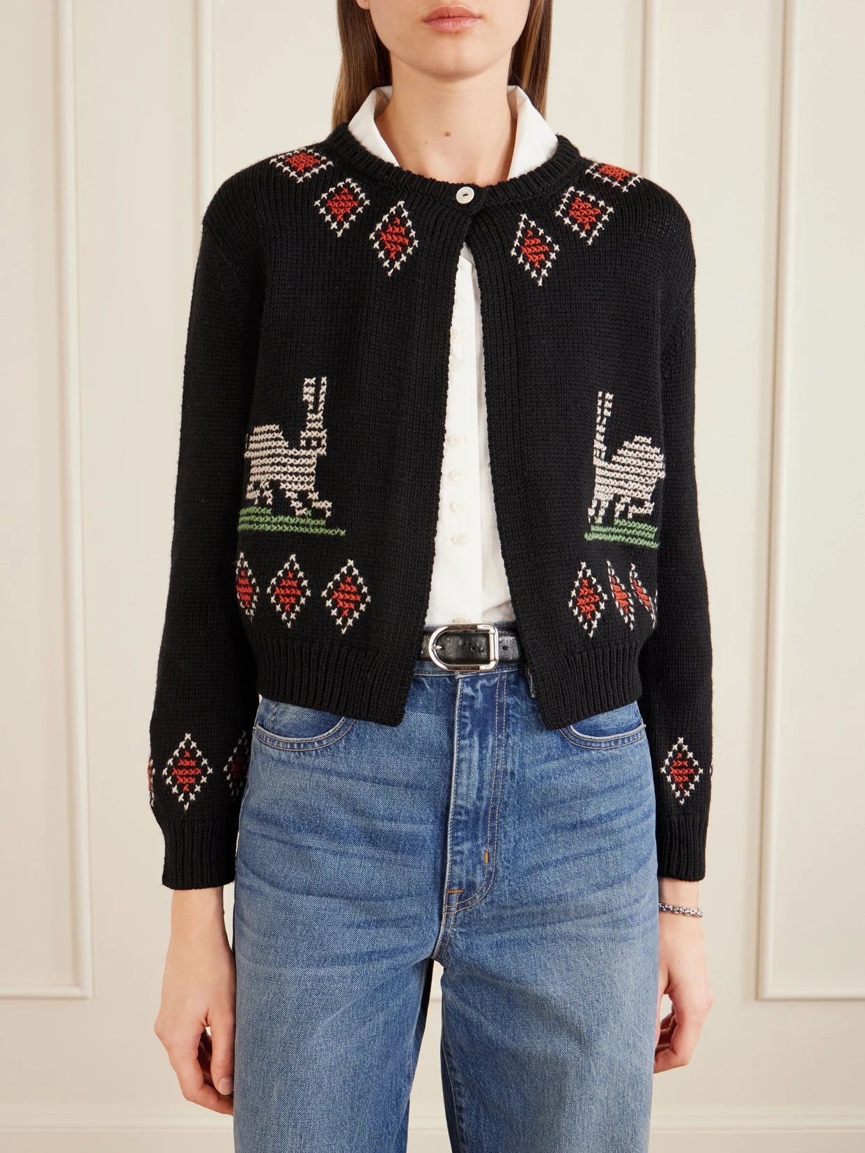 Bunny Jacquard-knit Wool Cardigan